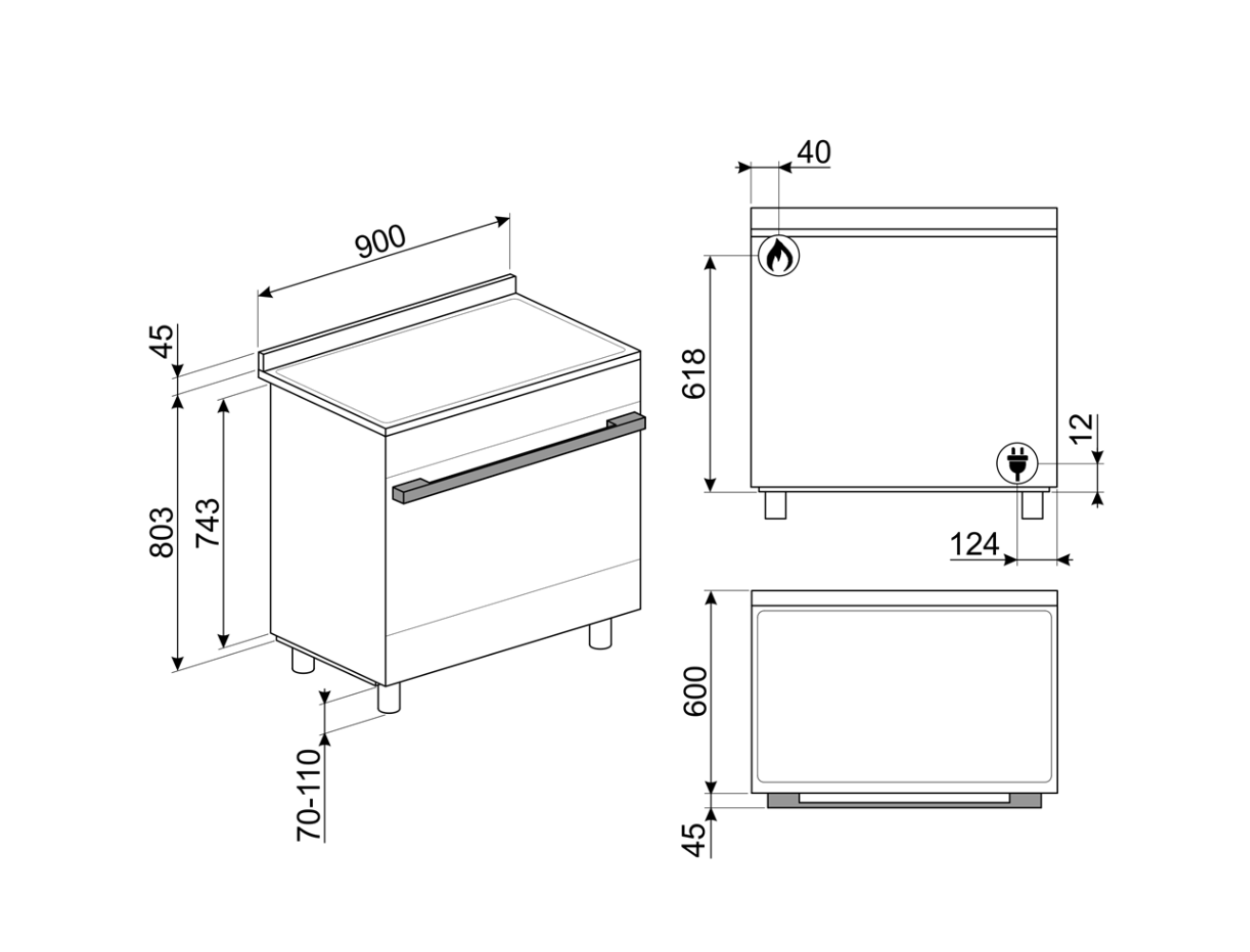 SMEG CPF9GPAN cuisinière avec taque à gaz - 90cm