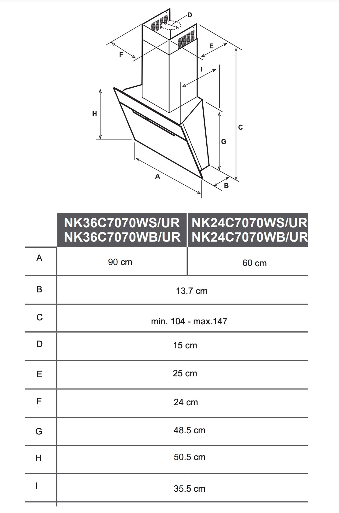 SAMSUNG NK24C7070WB/UR hotte murale - 60cm