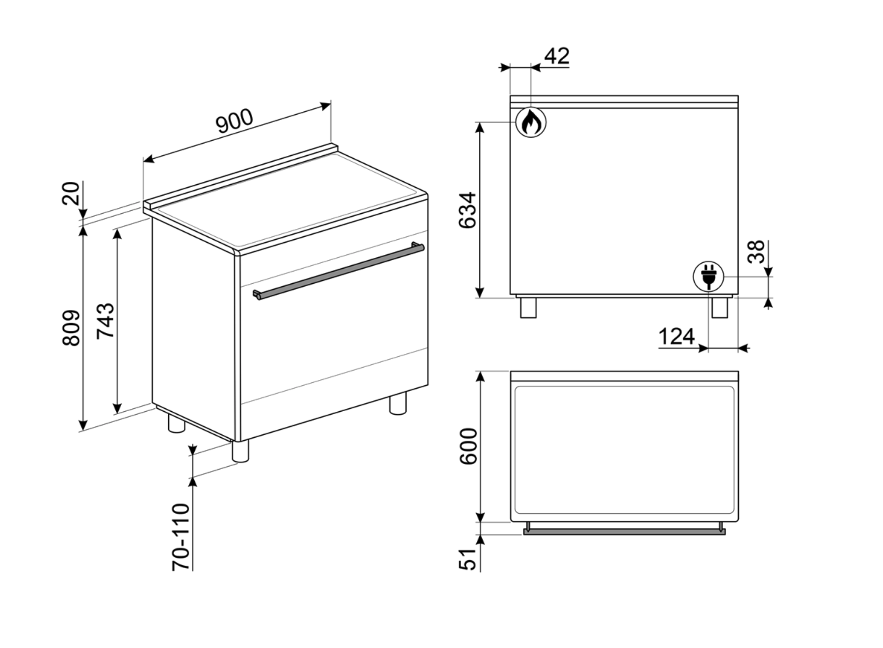 SMEG C95GMCMB2 cuisinière avec taque à gaz - 90cm