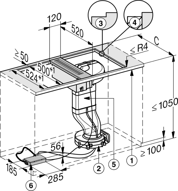 MIELE CSDA7001FL SMARTLINE hotte plan de travail - 12cm