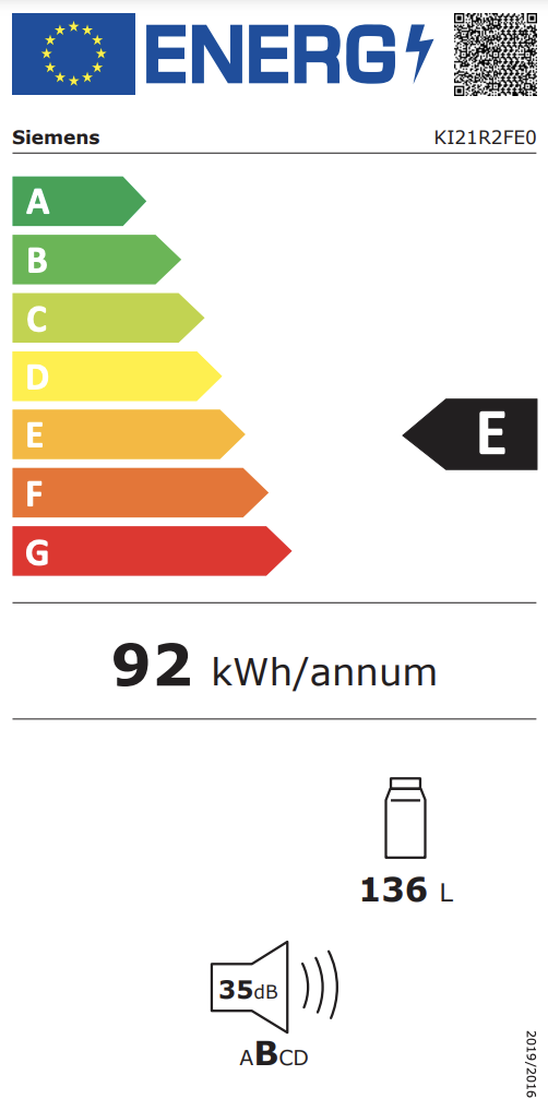 SIEMENS KI21R2FE0 IQ300 réfrigérateur sans surgélateur - 88cm