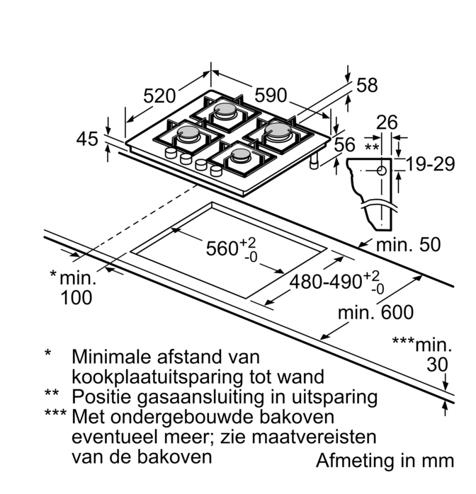 BOSCH PNP6B6K40 SERIE 4 table de cuisson au gaz - 60cm