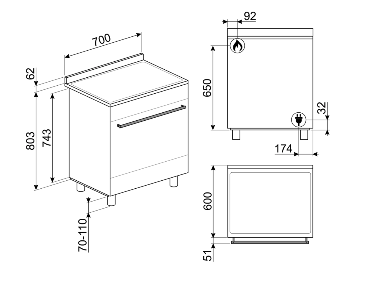 SMEG B71GMX2 cuisinière avec taque à gaz - 70cm