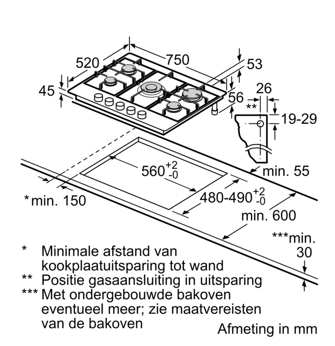 BOSCH PCQ7A5I90 SERIE 6 table de cuisson au gaz - 75cm