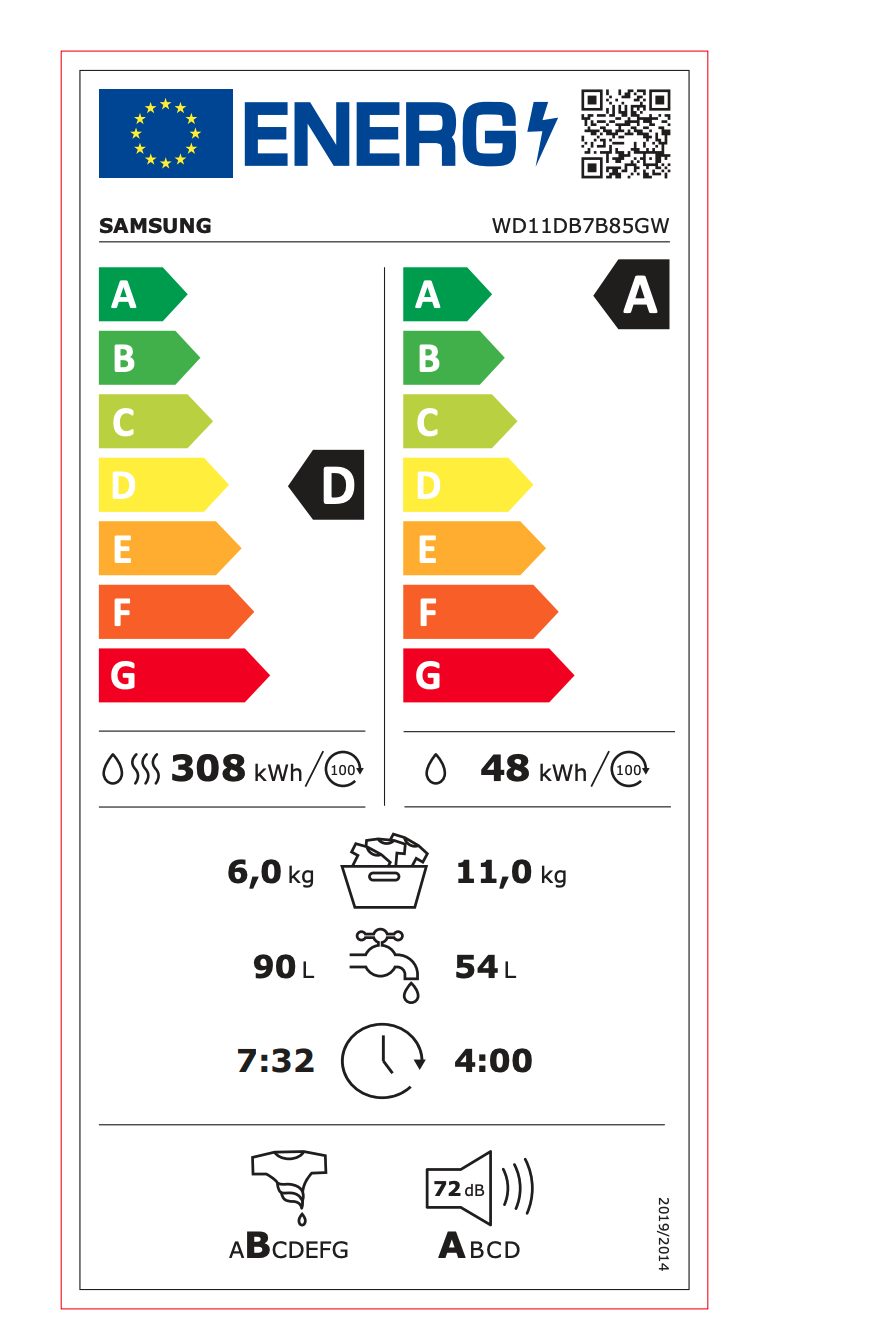 SAMSUNG WD11DB7B85GWU3 lave-linge séchant