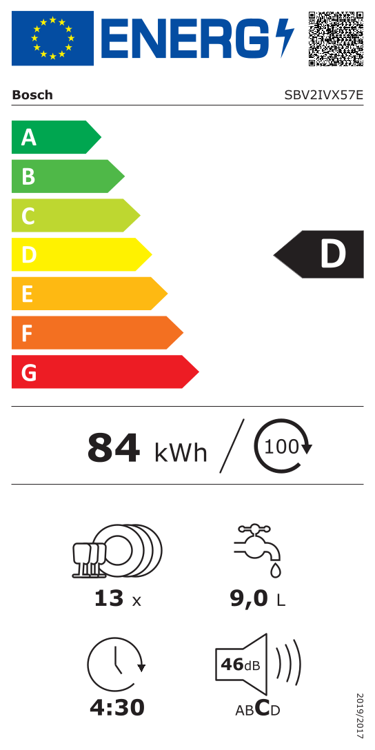 BOSCH SBV2IVX57E lave-vaisselle entièrement intégrable