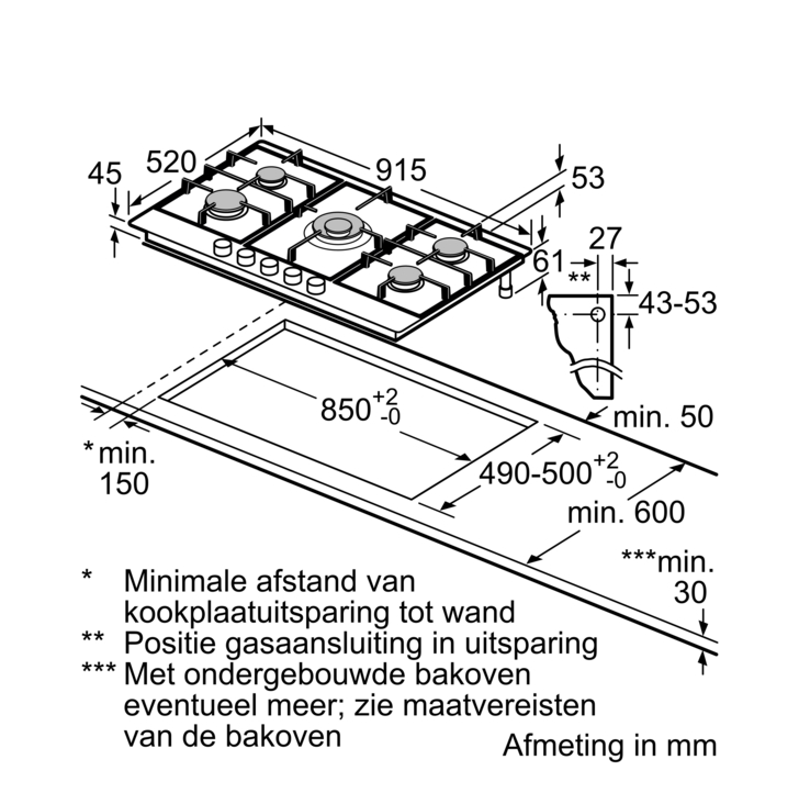 BOSCH PCR9A5I90 SERIE 6 table de cuisson au gaz - 90cm