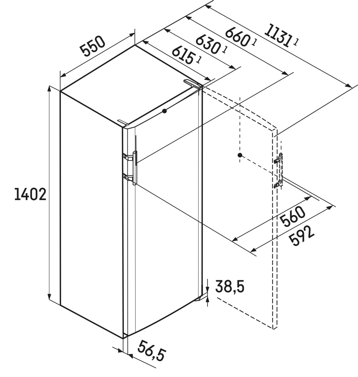 LIEBHERR KE283426 réfrigérateur pose-libre avec surgélateur - 140cm