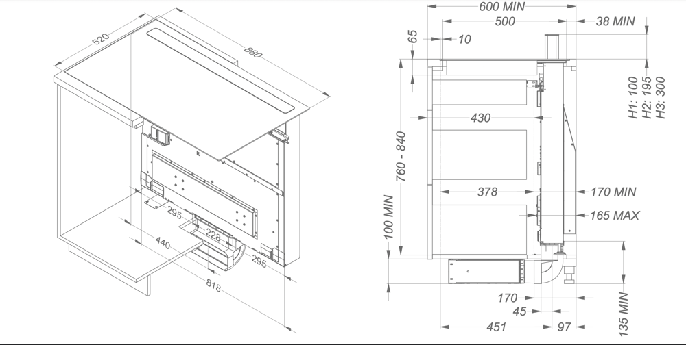 NOVY 1841 table de cuisson avec hotte integrée - 88cm