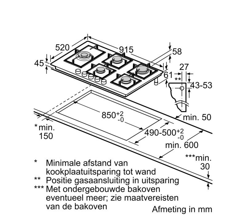 BOSCH PPM9A6I40 SERIE 6 table de cuisson au gaz - 90cm