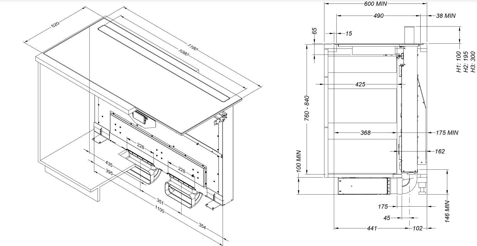 NOVY 42110 table de cuisson avec hotte integrée - 120cm