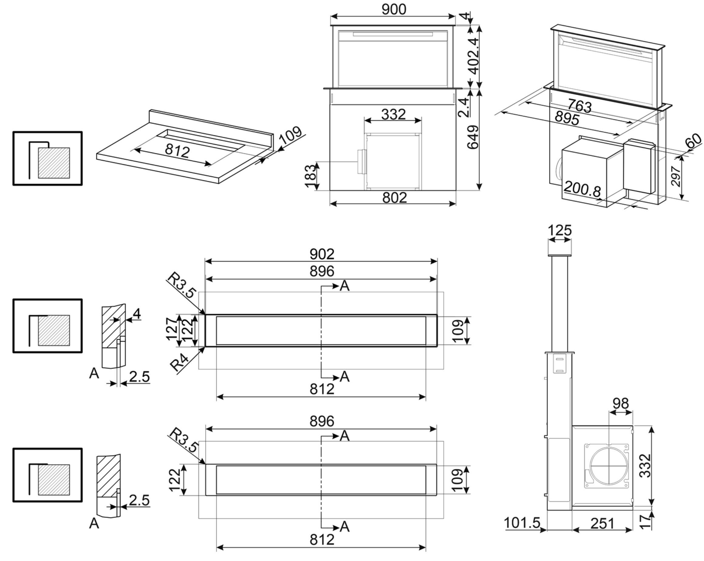 SMEG KDD90CNE2 hotte plan de travail - 90cm