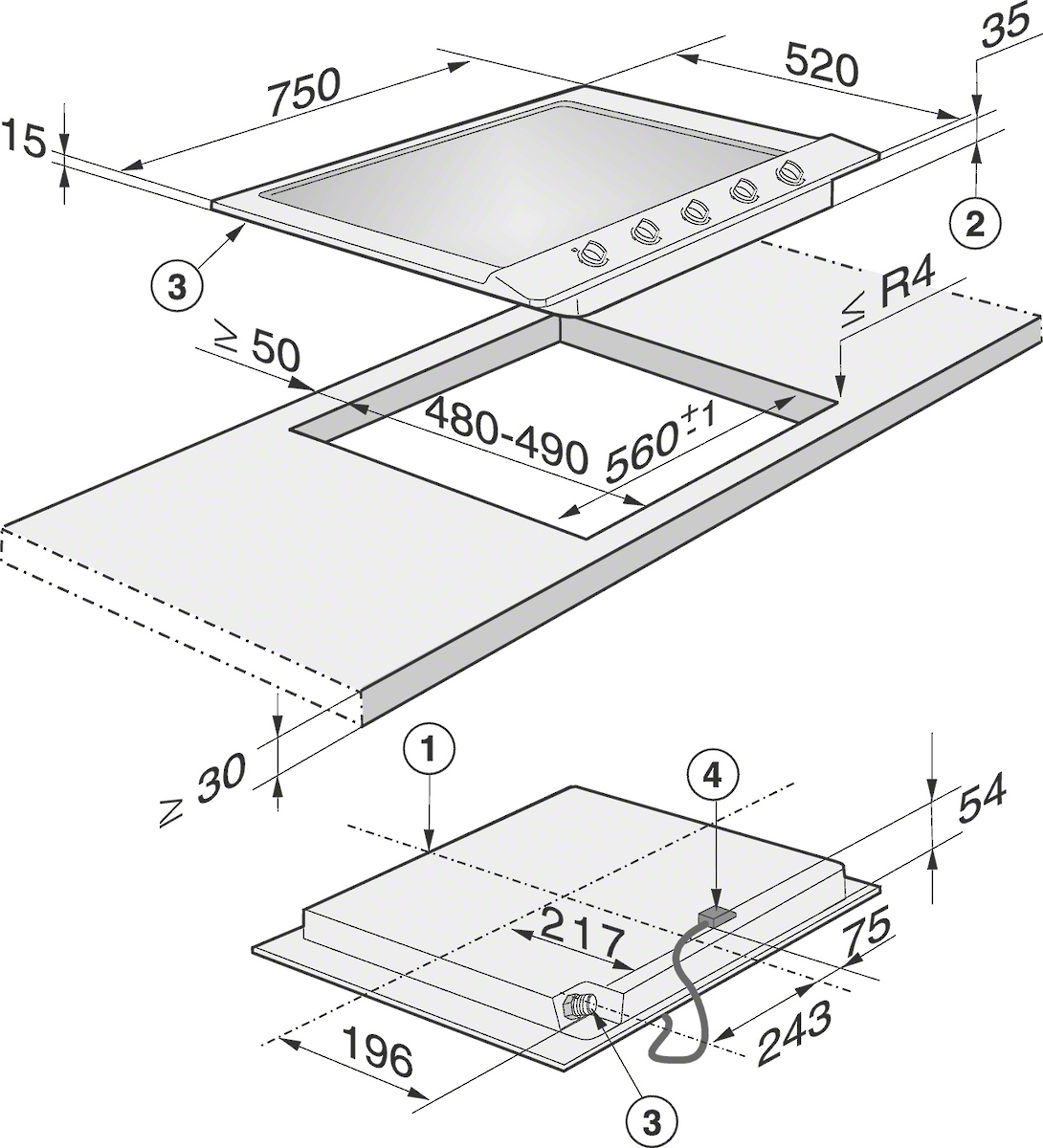 MIELE KM2032 table de cuisson au gaz - 75cm