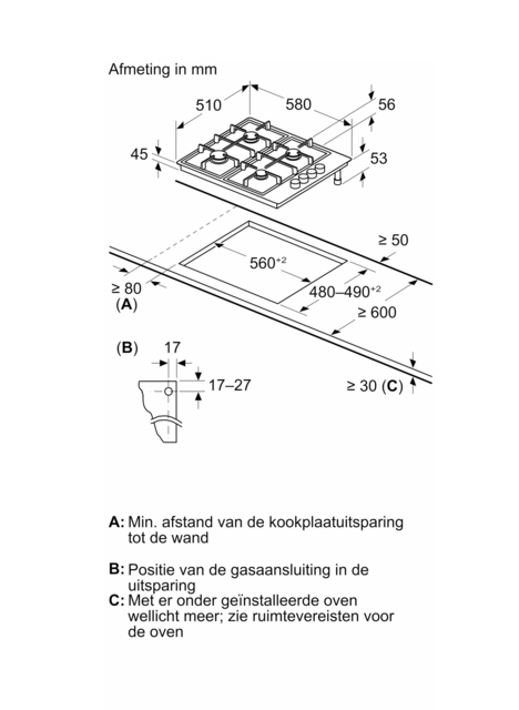 BOSCH PBP6B5K80 SERIE 2 table de cuisson au gaz - 60cm
