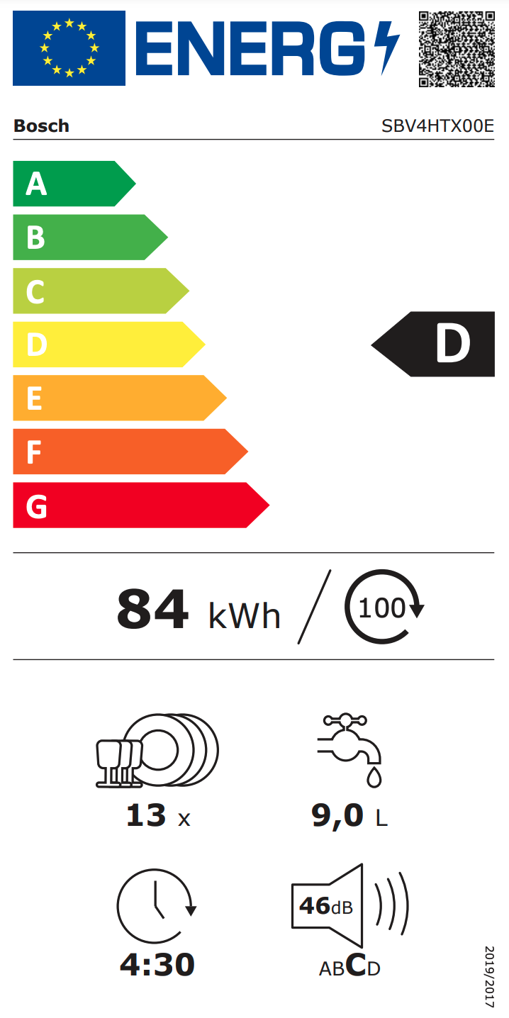 BOSCH SBV4HTX00E SERIE 4 lave-vaisselle entièrement intégrable