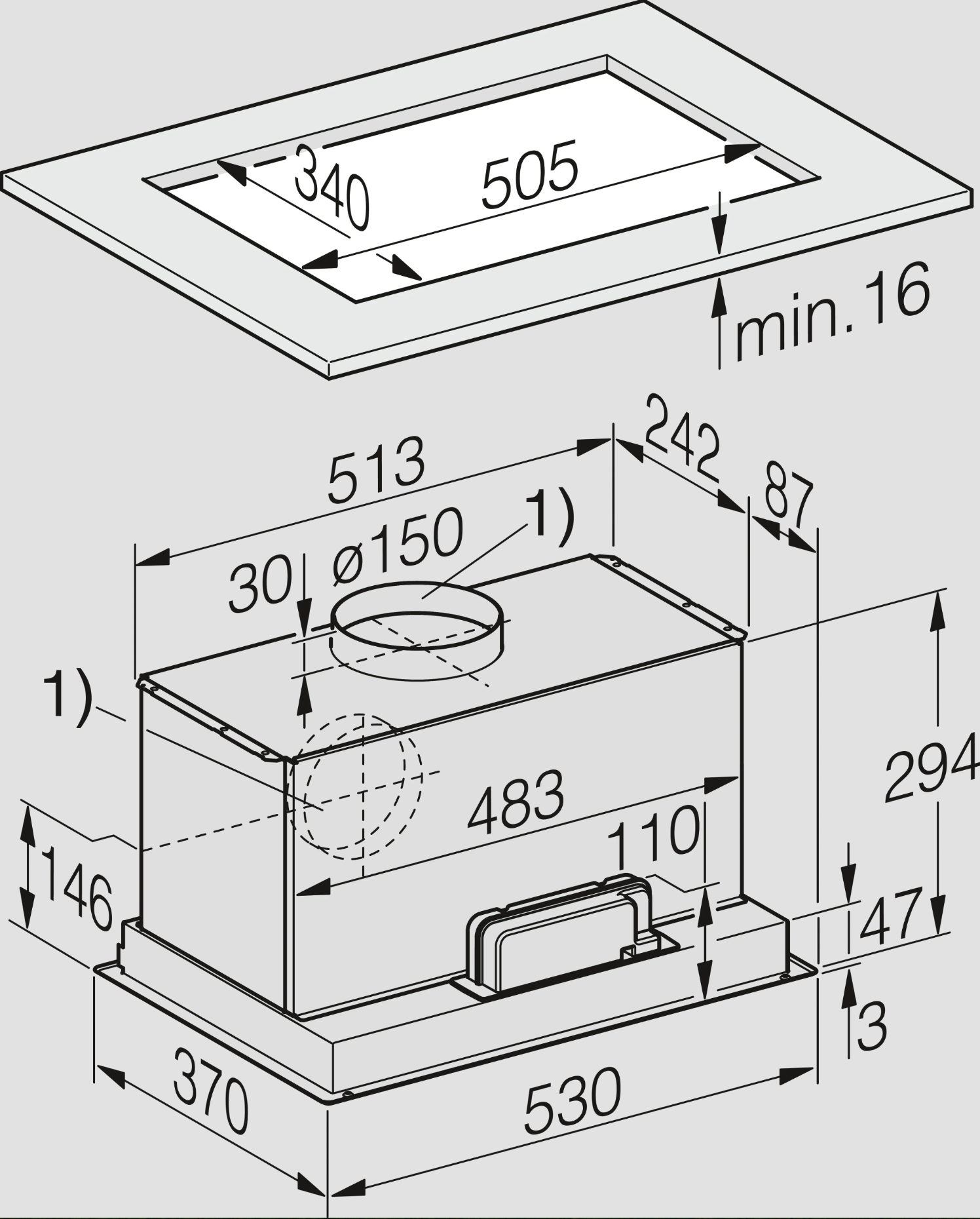 MIELE DAE1530STAINLESSSTEELBNF groupe d'extraction - 53cm