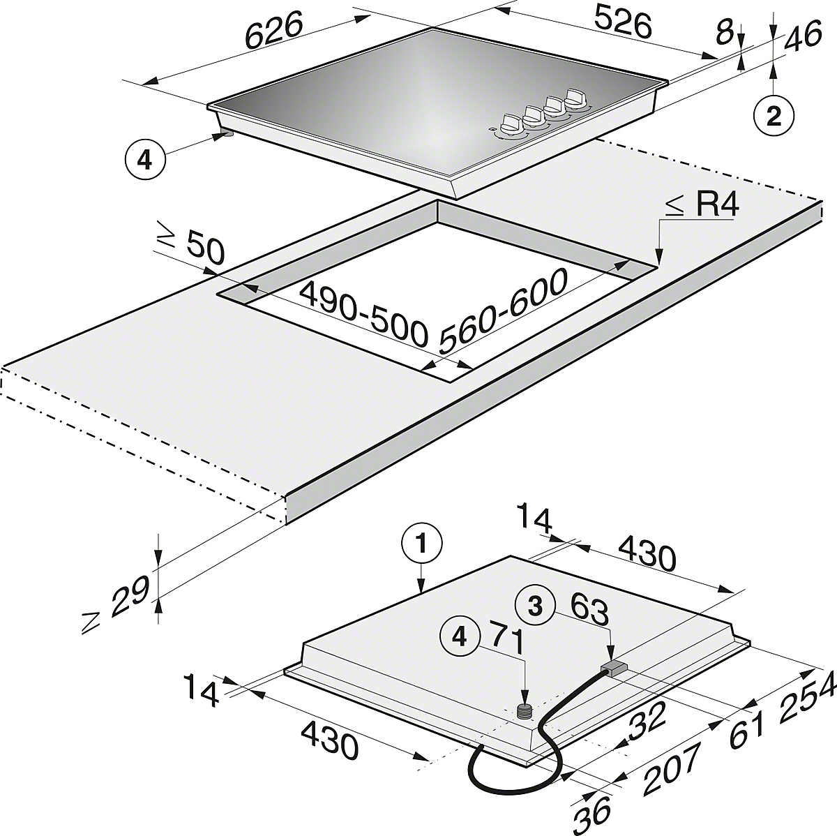 MIELE KM3010G table de cuisson au gaz - 63cm