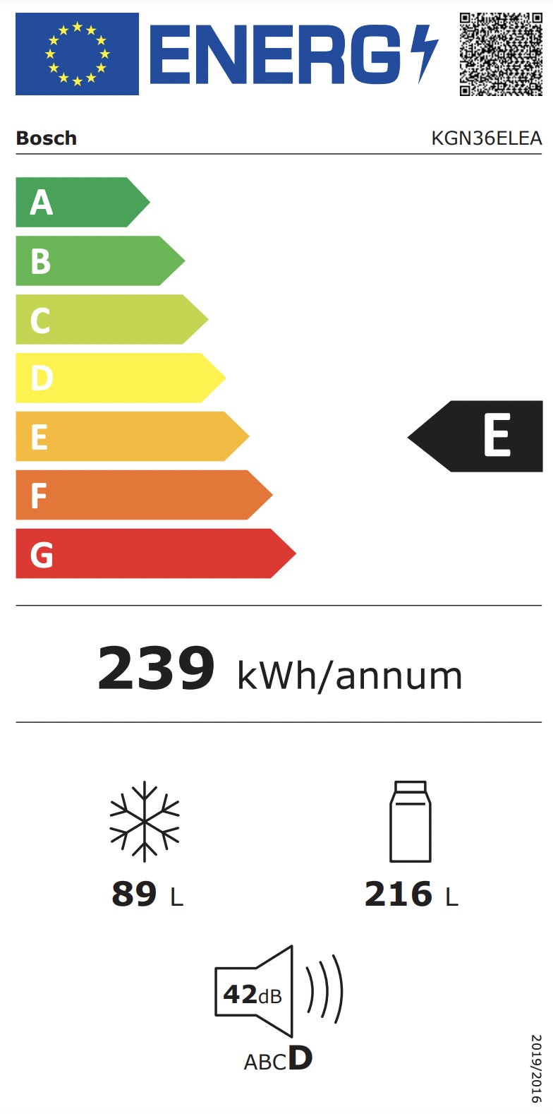 BOSCH KGN36ELEA SERIE 2 combiné réfrigérateur-congélateur pose-libre - 186cm