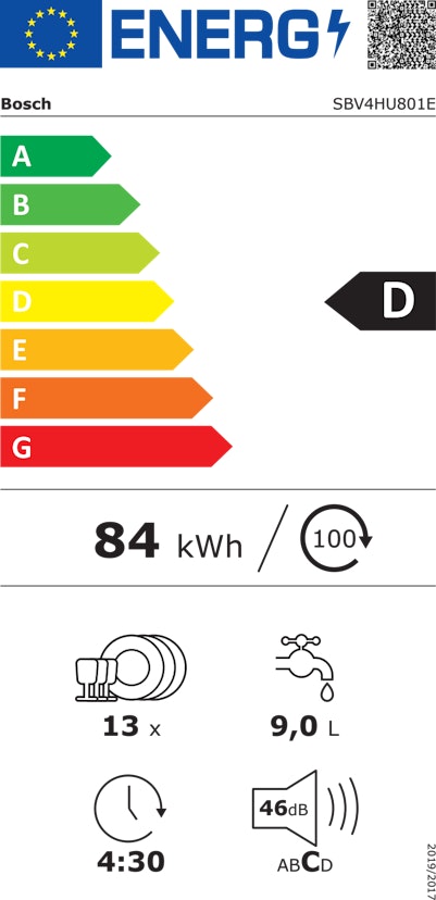 BOSCH SBV4HU801E Serie 4 lave-vaisselle entièrement intégrable