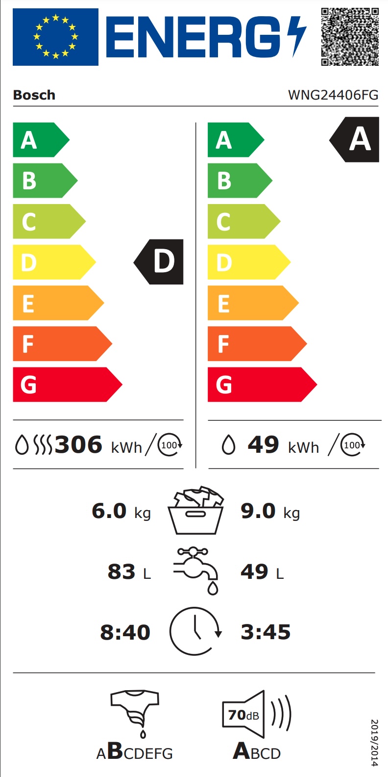 BOSCH WNG24406FG Serie 6 lave-linge séchant