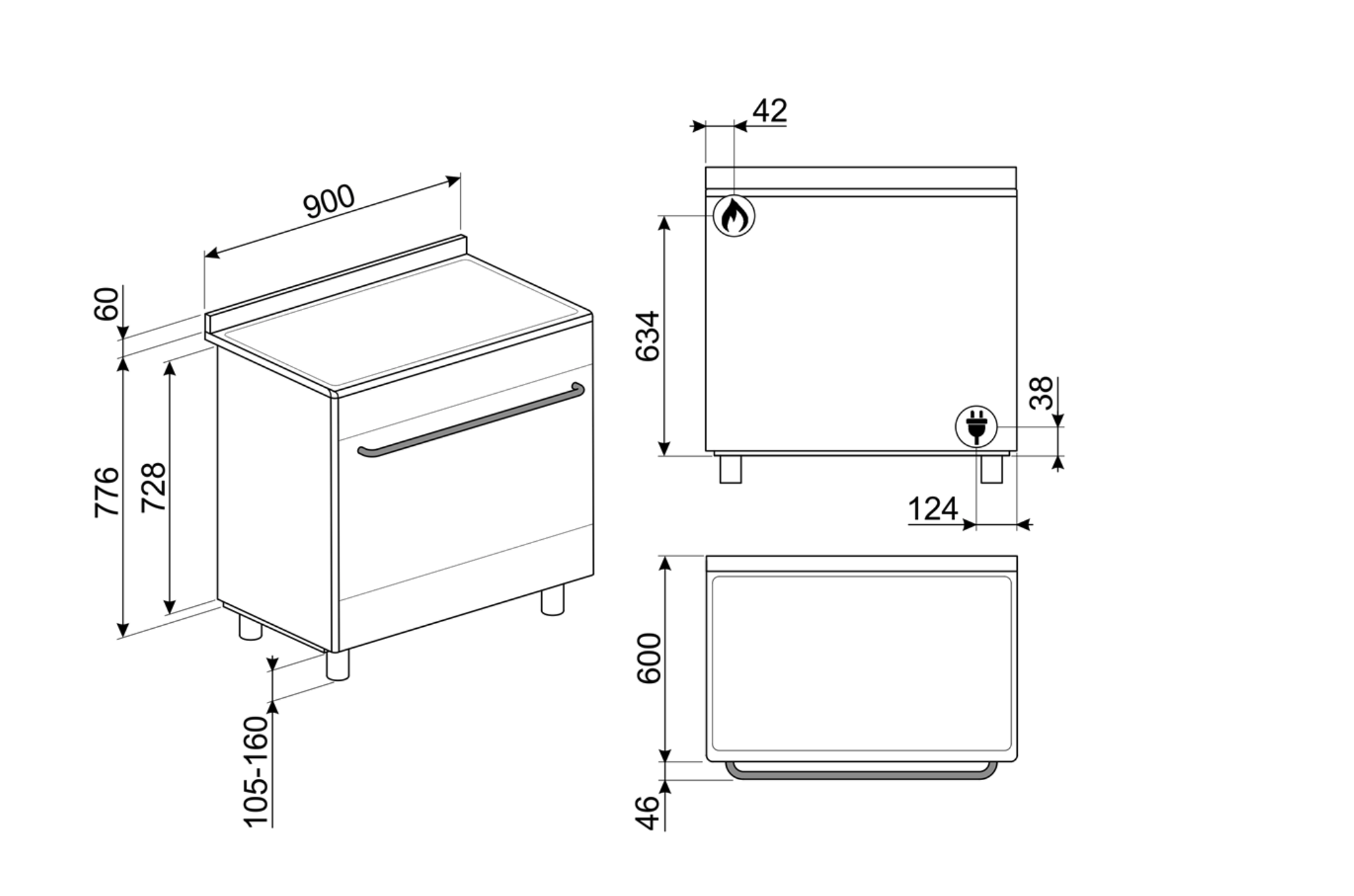 SMEG CG90N2 cuisinière avec taque à gaz - 90cm