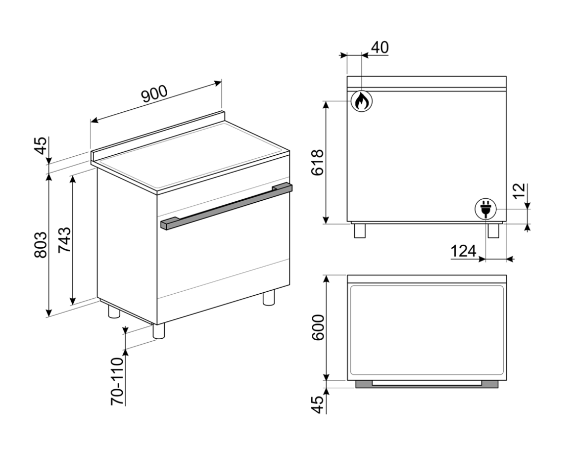 SMEG CPF9GPX cuisinière avec taque à gaz - 90cm