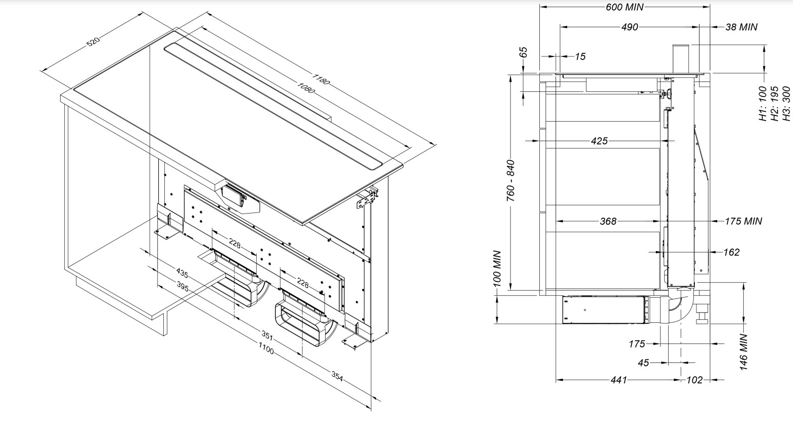 NOVY 42120 table de cuisson avec hotte integrée - 120cm