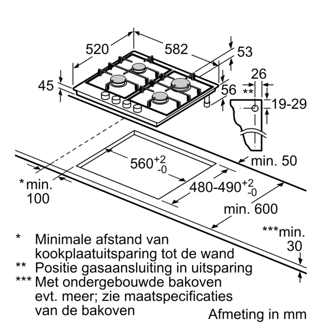 BOSCH PCP6A5I90 SERIE 6 table de cuisson au gaz - 60cm