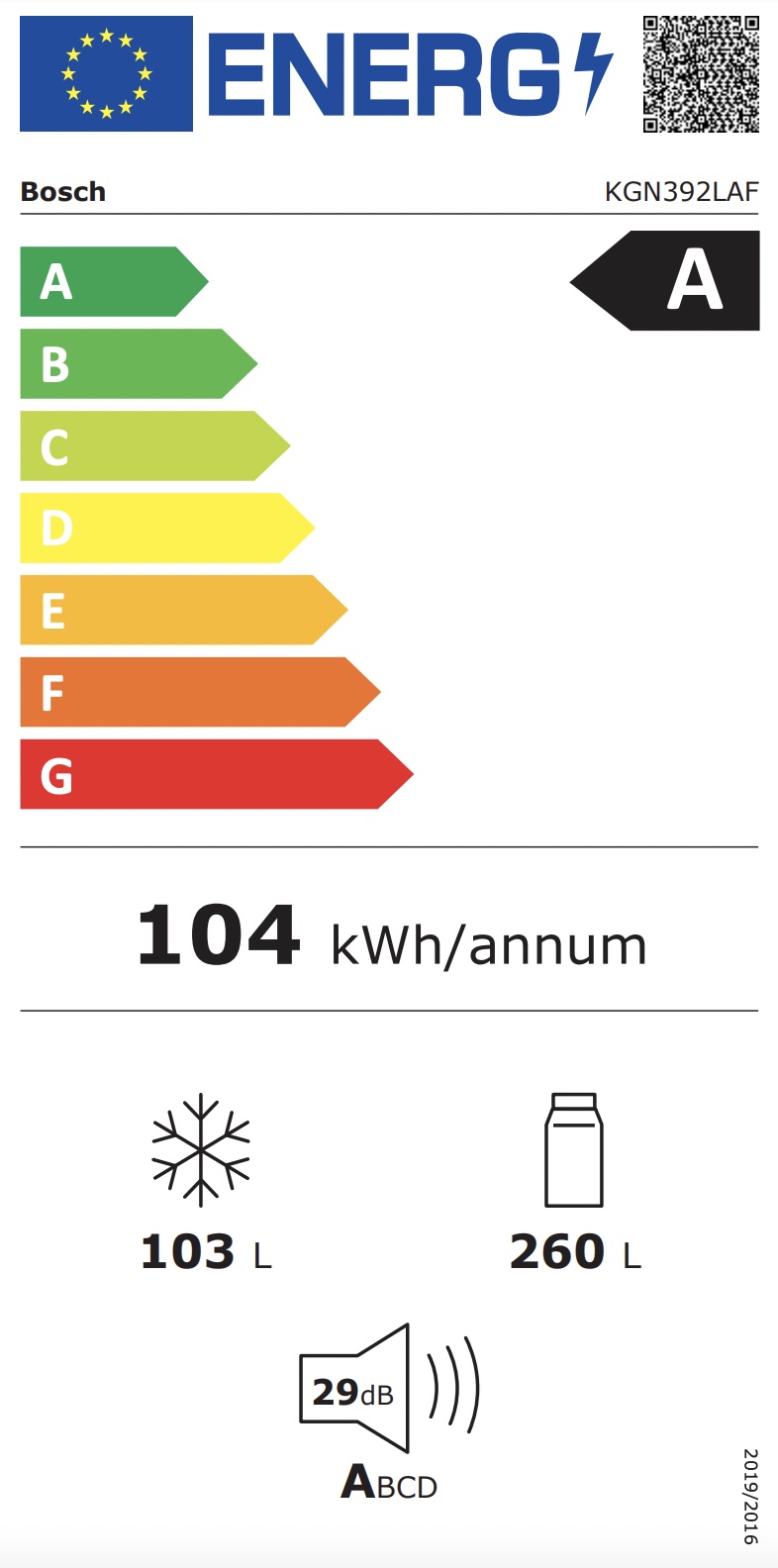 BOSCH KGN392LAF SERIE 4 combiné réfrigérateur-congélateur pose-libre - 203cm