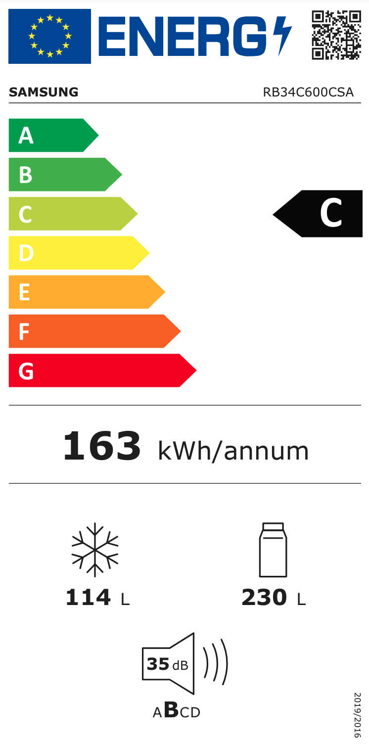 SAMSUNG RB34C600CSA/EF combiné réfrigérateur-congélateur - 185cm