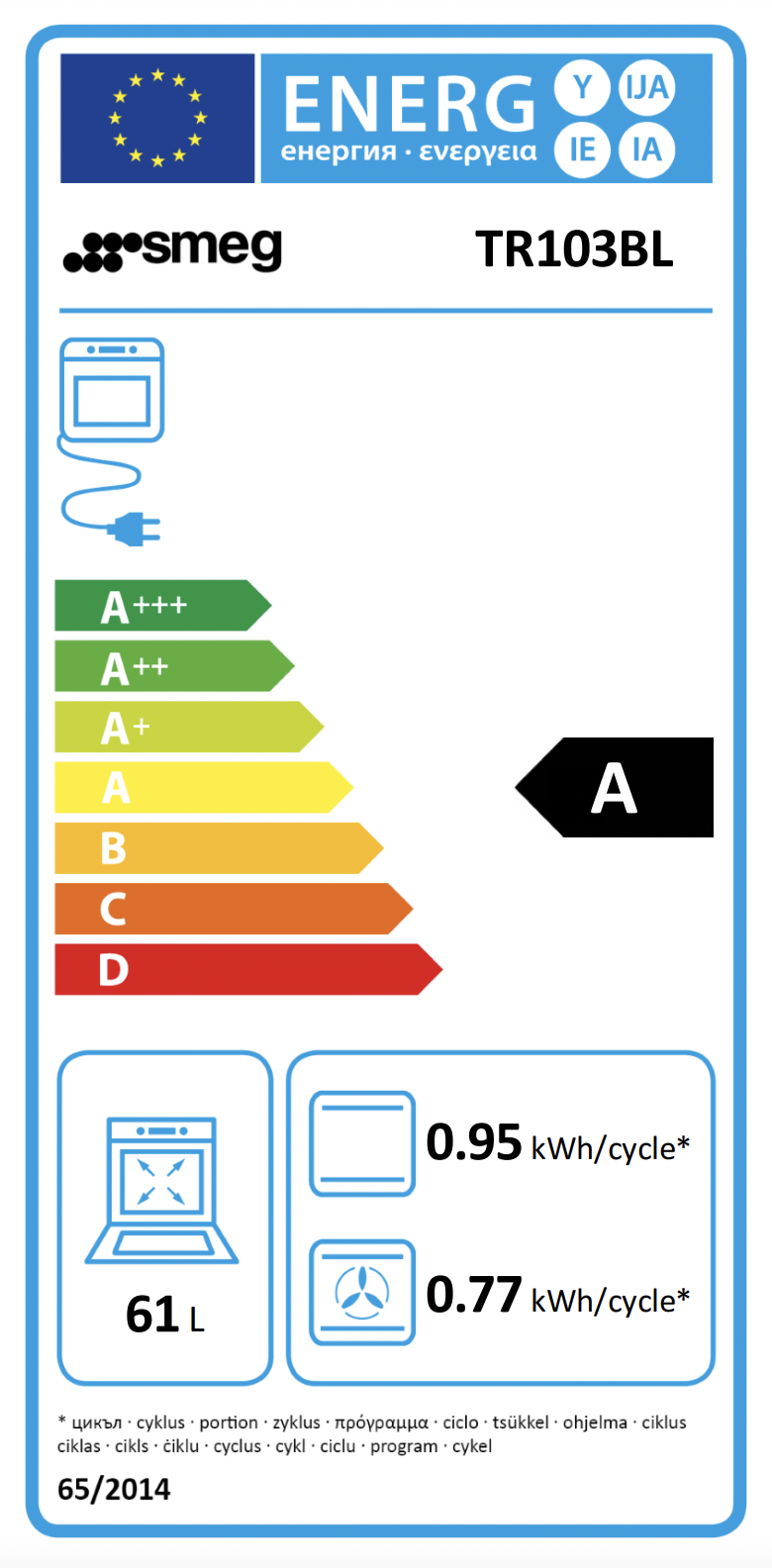 SMEG TR103BL cuisinière avec taque à gaz - 100cm