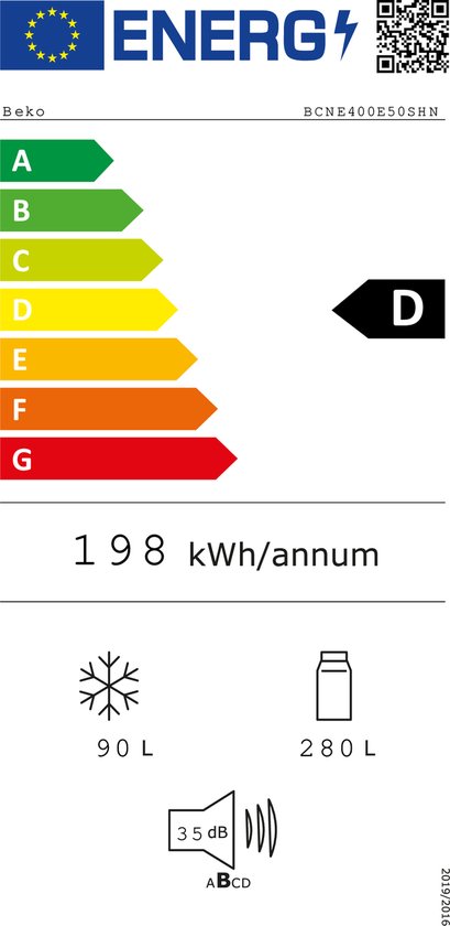 BEKO BCNE400E50SHN combiné réfrigérateur-congélateur - 193cm