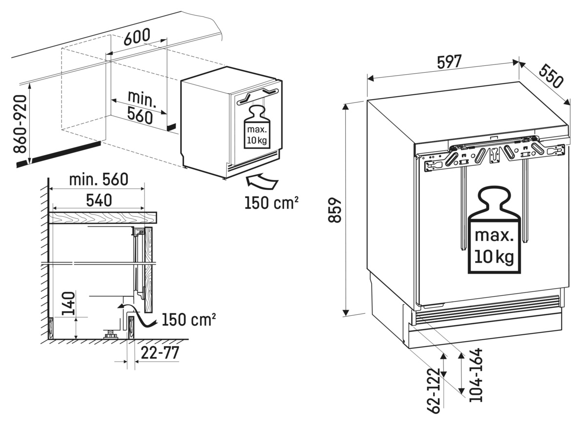LIEBHERR URC370120 réfrigérateur sous-encastable avec surgélateur - 86cm