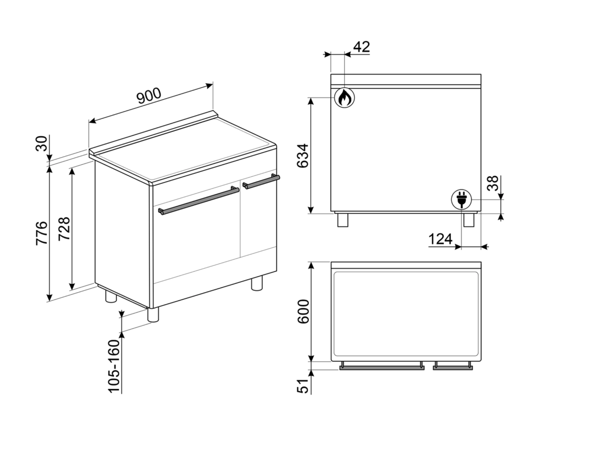 SMEG SCB92PN8 cuisinière avec taque à gaz - 90cm
