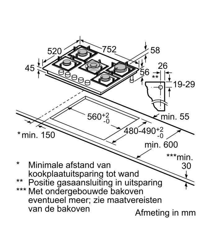 BOSCH PPQ7A6I40 SERIE 6 table de cuisson au gaz - 75cm
