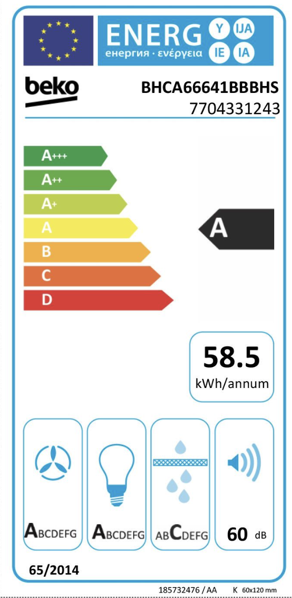 BEKO BHCA66641BBBHS hotte murale - 60cm