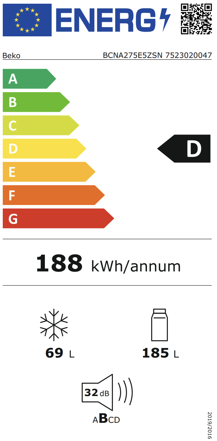 BEKO BCNA275E5ZSN combiné réfrigérateur-congélateur - 177cm