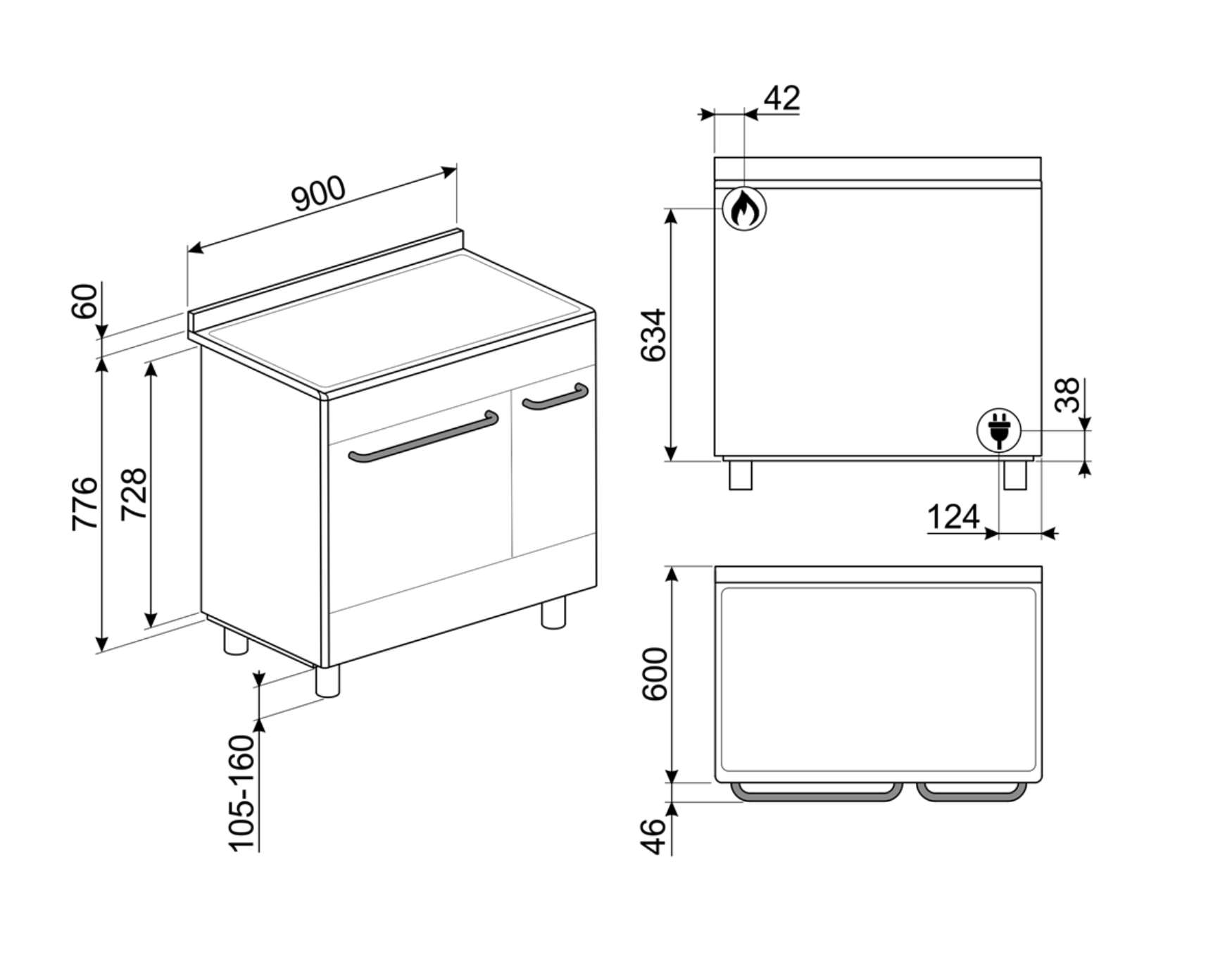 SMEG CX92GM cuisinière avec taque à gaz - 90cm