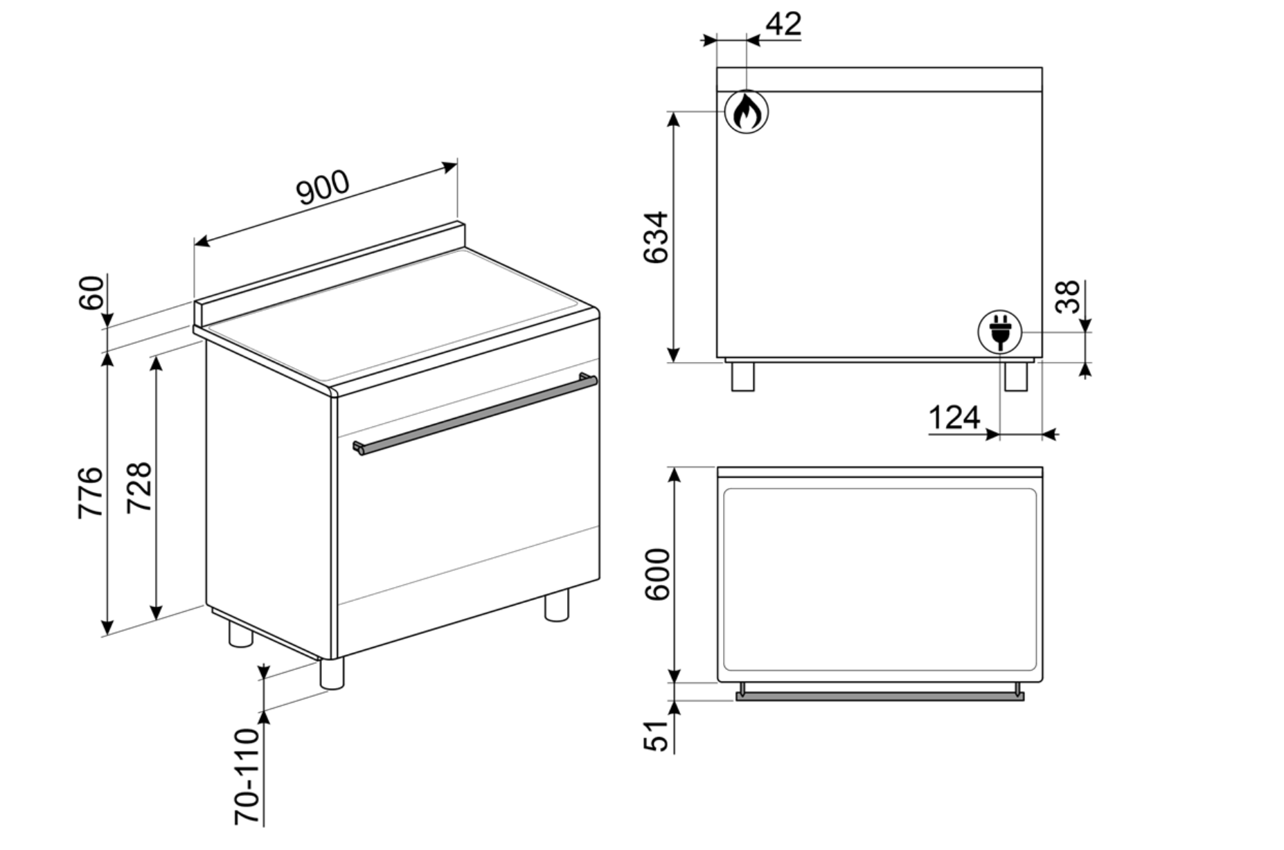 SMEG SX91GM cuisinière avec taque à gaz - 90cm