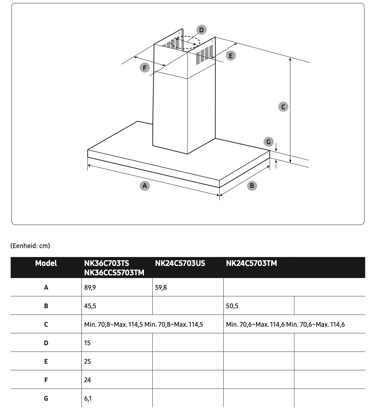 SAMSUNG NK36C5703TM/UR hotte décorative - 90cm
