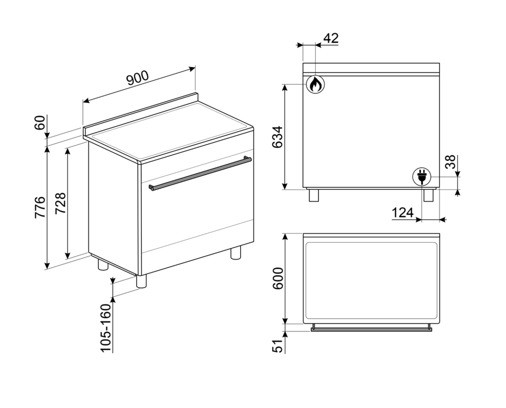 SMEG BG91N2 cuisinière avec taque à gaz - 90cm