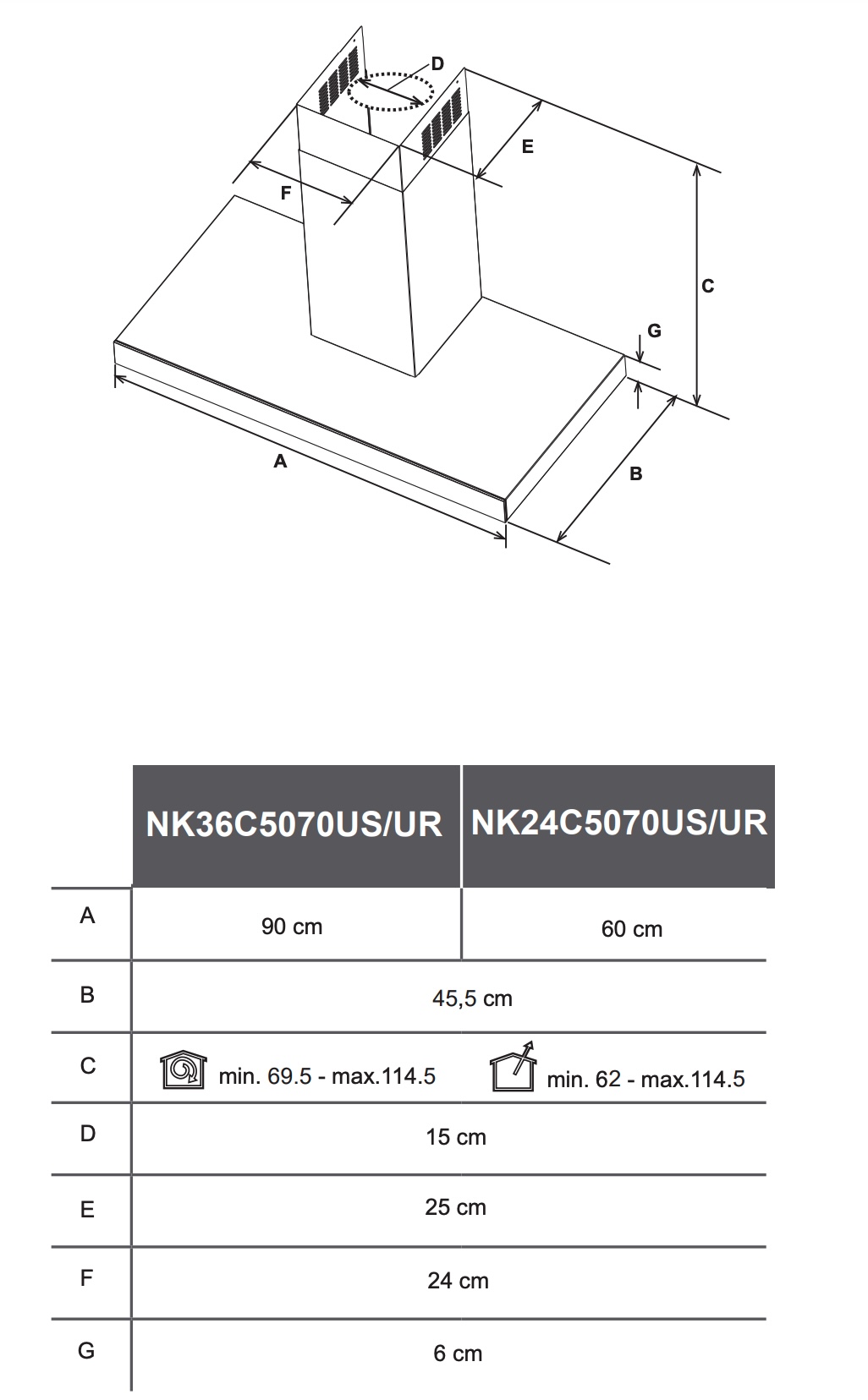 SAMSUNG NK36C5070US/UR hotte décorative - 90cm