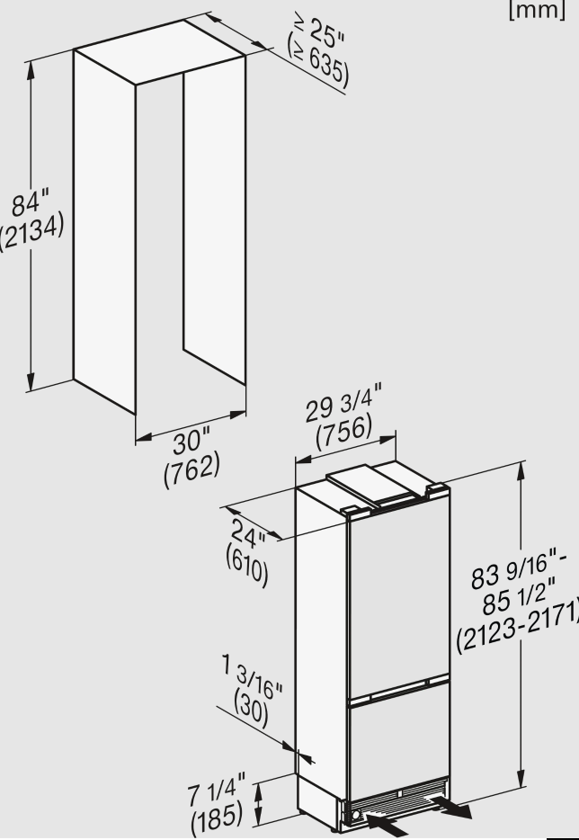 MIELE KFMC3834L combiné réfrigérateur-congélateur - 213cm