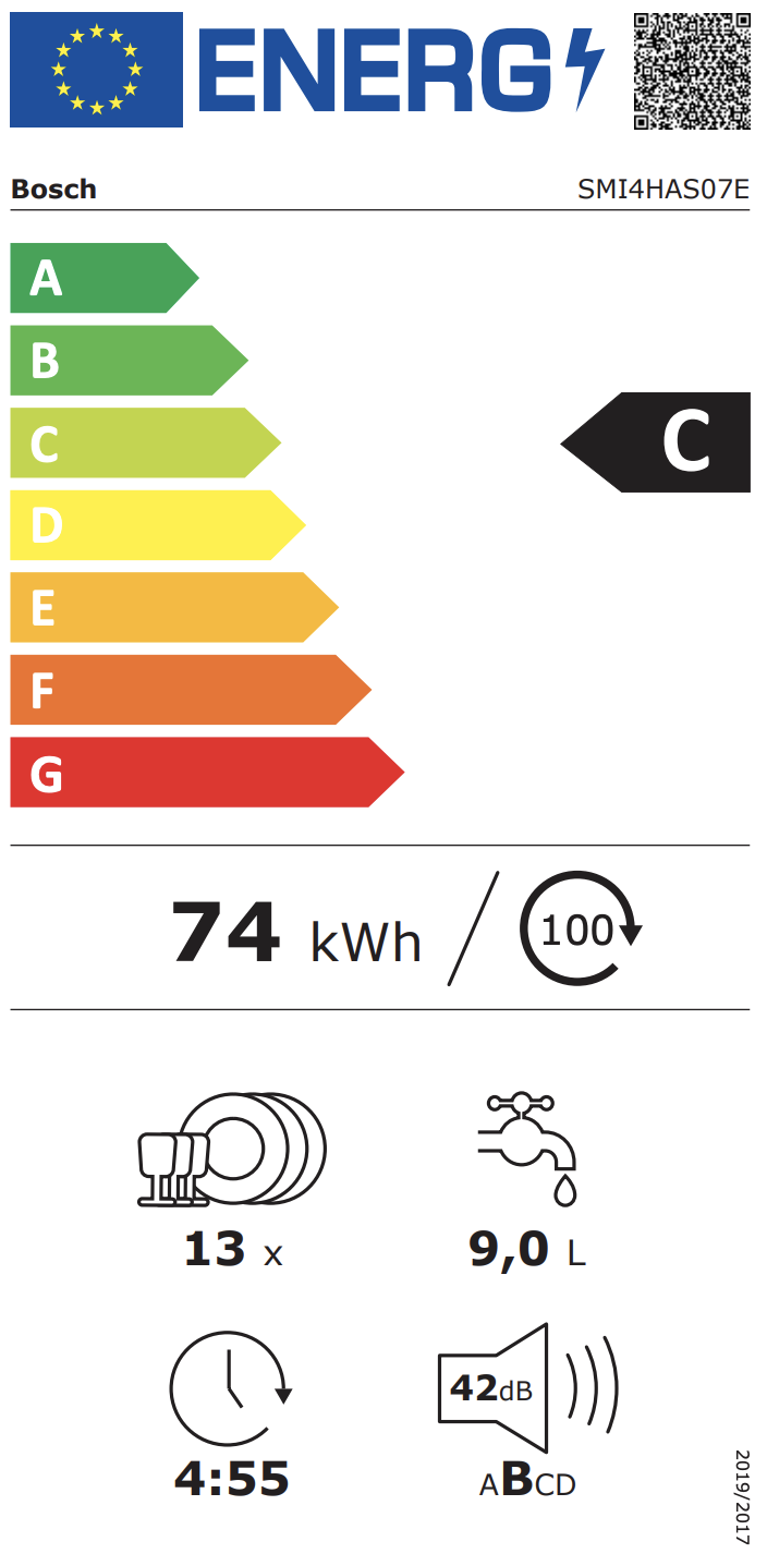 BOSCH SMI4HAS07E Series 4 lave-vaisselle intégrable