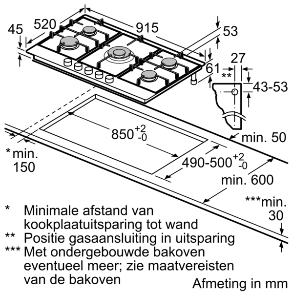 SIEMENS EC9A5RI90 IQ500 table de cuisson au gaz - 90cm