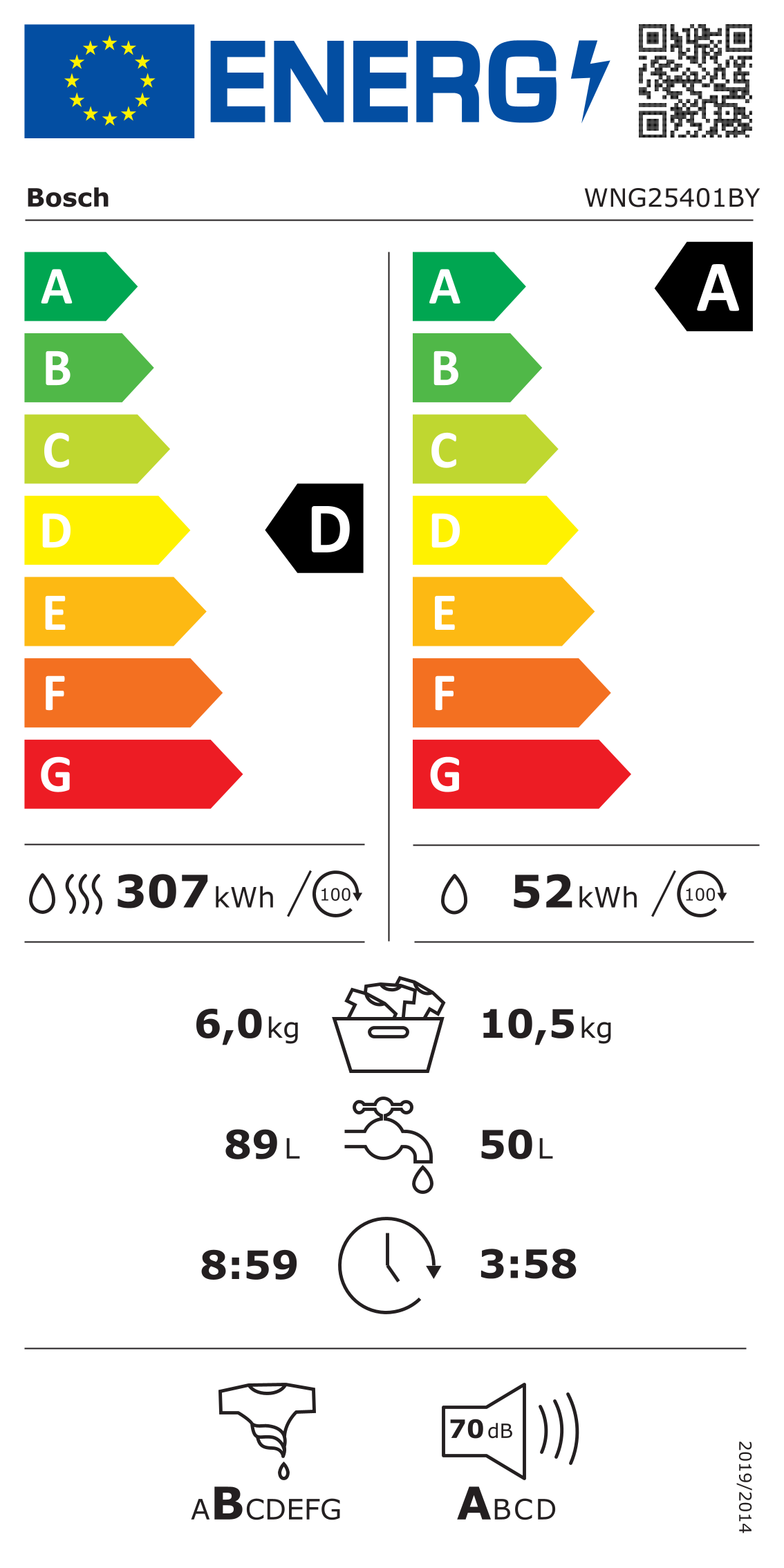 BOSCH WNG25401BY lave-linge séchant