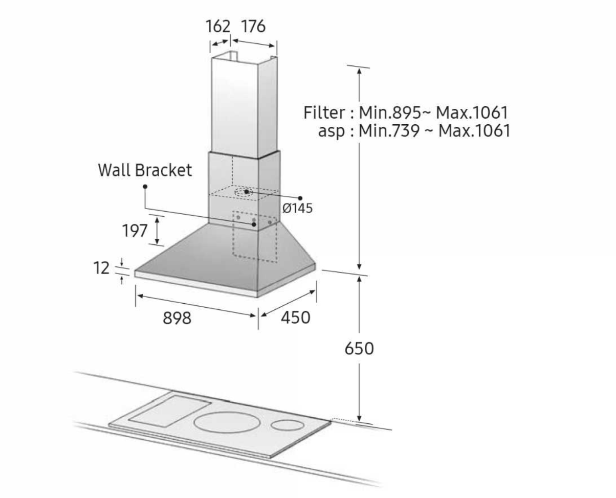 SAMSUNG NK36M3050PS hotte décorative - 90cm