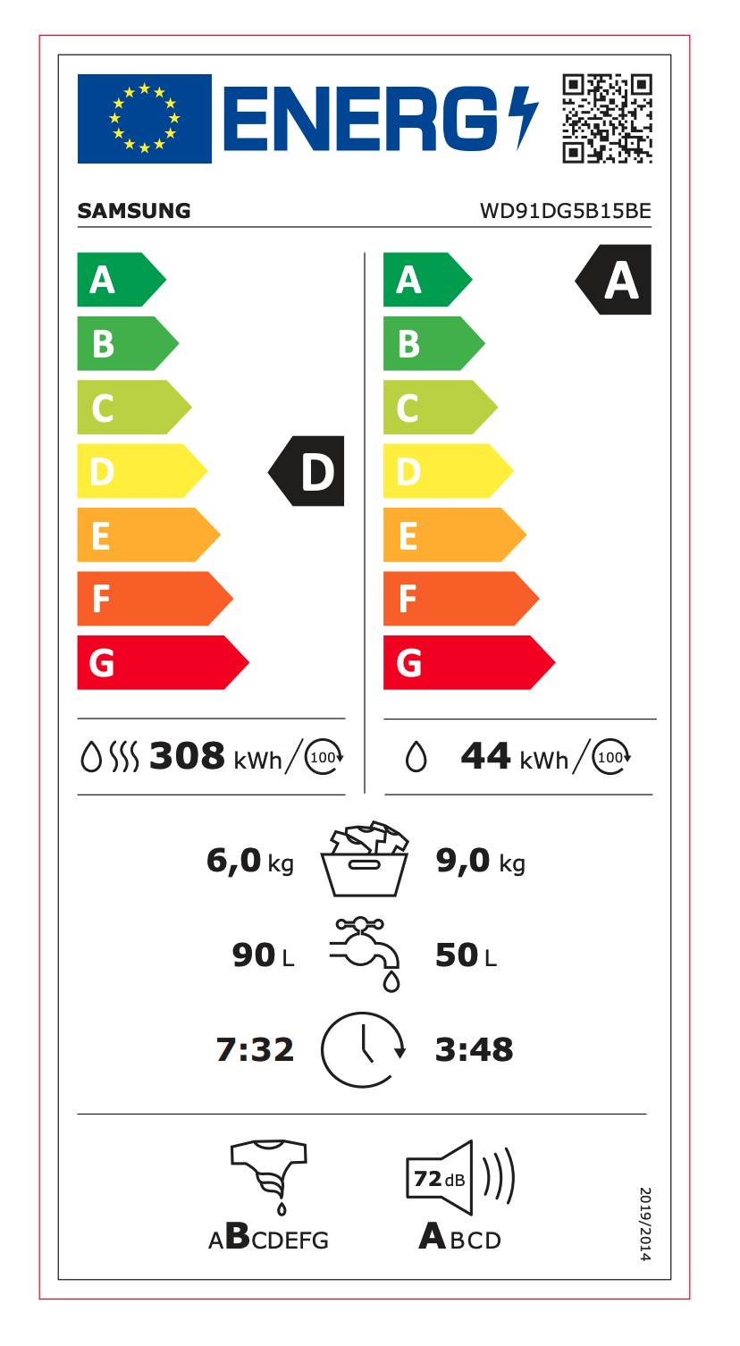 SAMSUNG WD91DG5B15BEEN lave-linge séchant