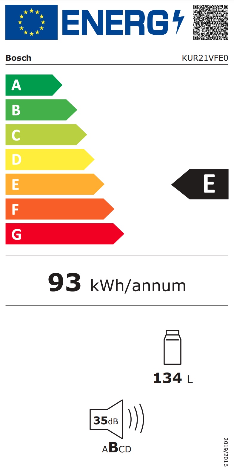 BOSCH KUR21VFE0 SERIE 4 réfrigérateur sous-encastable sans surgélateur - 82cm