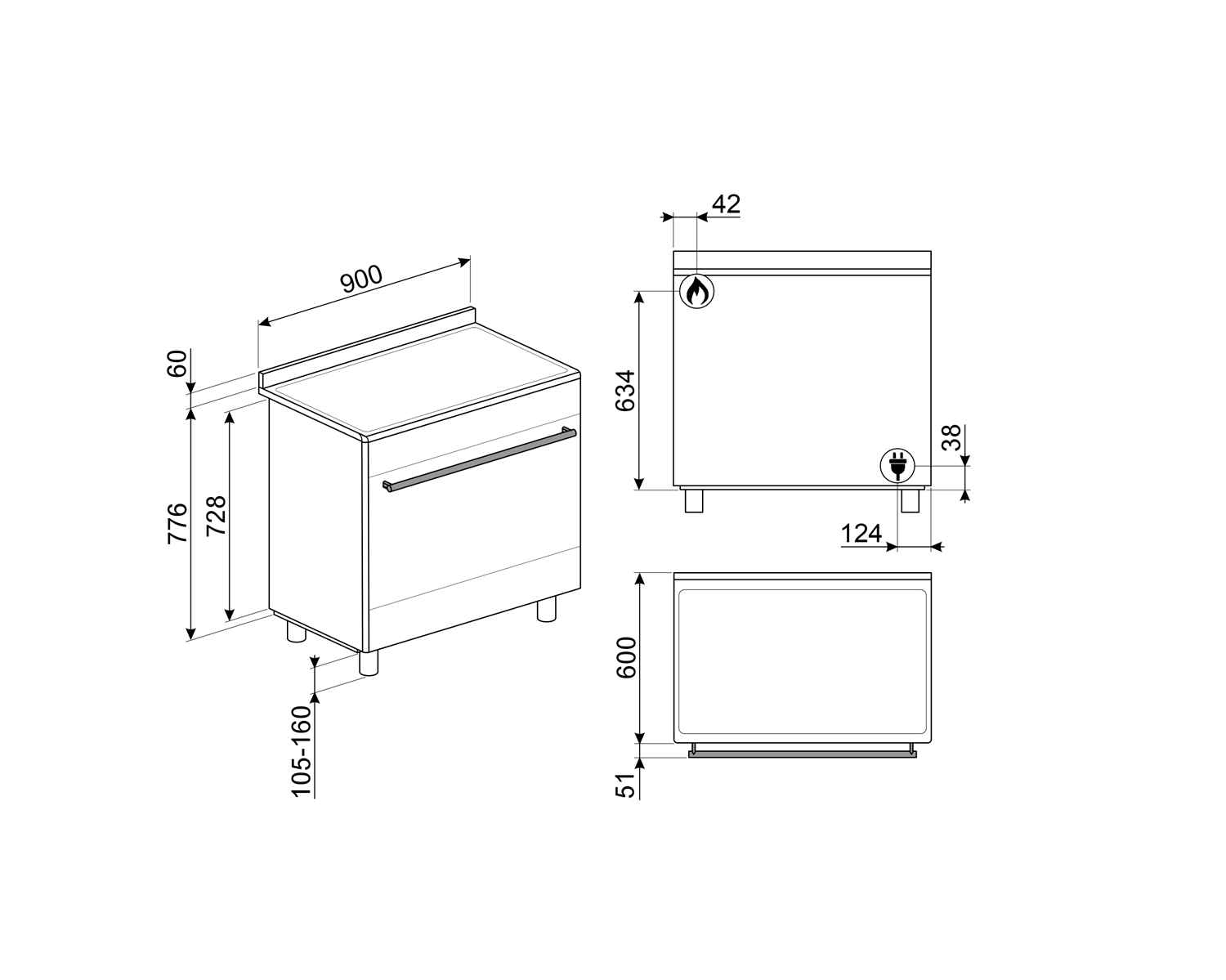 SMEG CX91GMBL cuisinière avec taque à gaz - 90cm